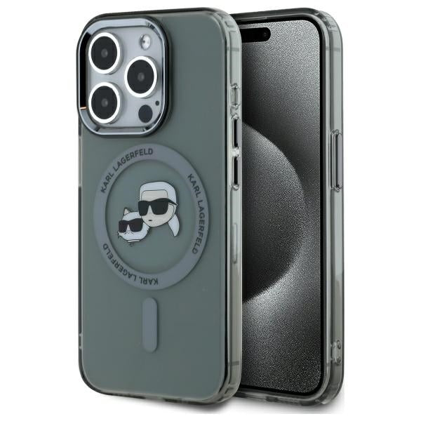 Karl Lagerfeld iPhone 15 Pro - IML Metal Karl and Choupette Head - Σκληρή Θήκη με Πλαίσιο Σιλικόνης και MagSafe - Black - KLHMP15LHLSKCK