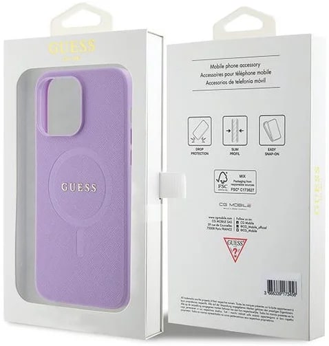 Guess iPhone 15 Pro Saffiano MagSafe Σκληρή Θήκη με Πλαίσιο Σιλικόνης και MagSafe - Purple - GUHMP15LPSAHMCU
