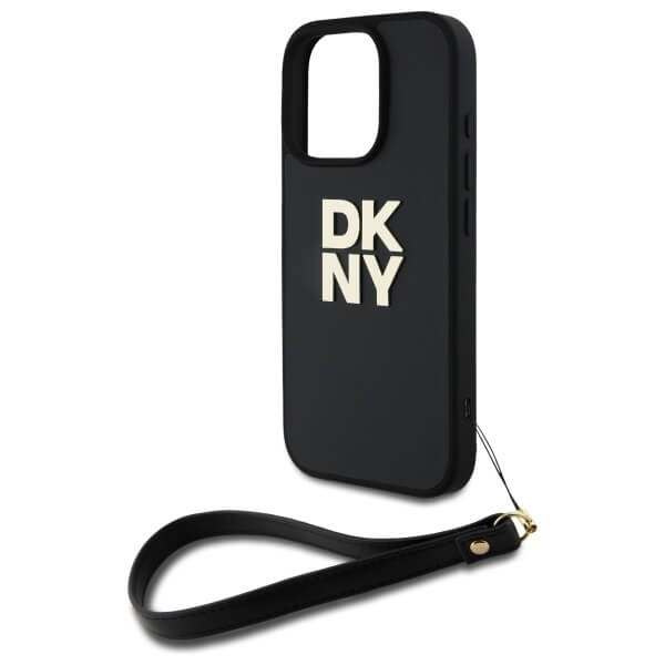 DKNY iPhone 16 Pro Max - Wrist Strap Stock Logo - Σκληρή Θήκη με Επένδυση Συνθετικού Δέρματος με Λουράκι - Black