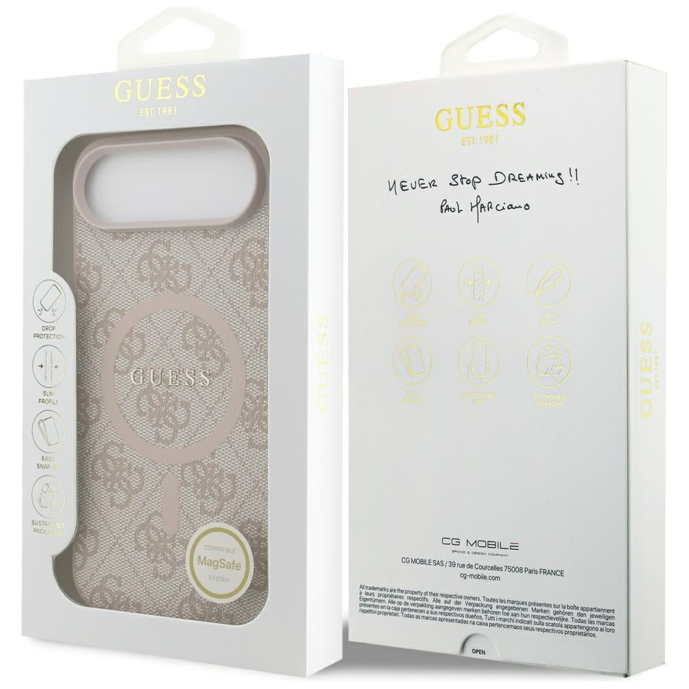 Guess iPhone Air - 4G Ring Classic Logo MagSafe - Σκληρή Θήκη με Πλαίσιο Σιλικόνης και Επένδυση Συνθετικού Δέρματος - Pink - GUHMP17MG4GFRP