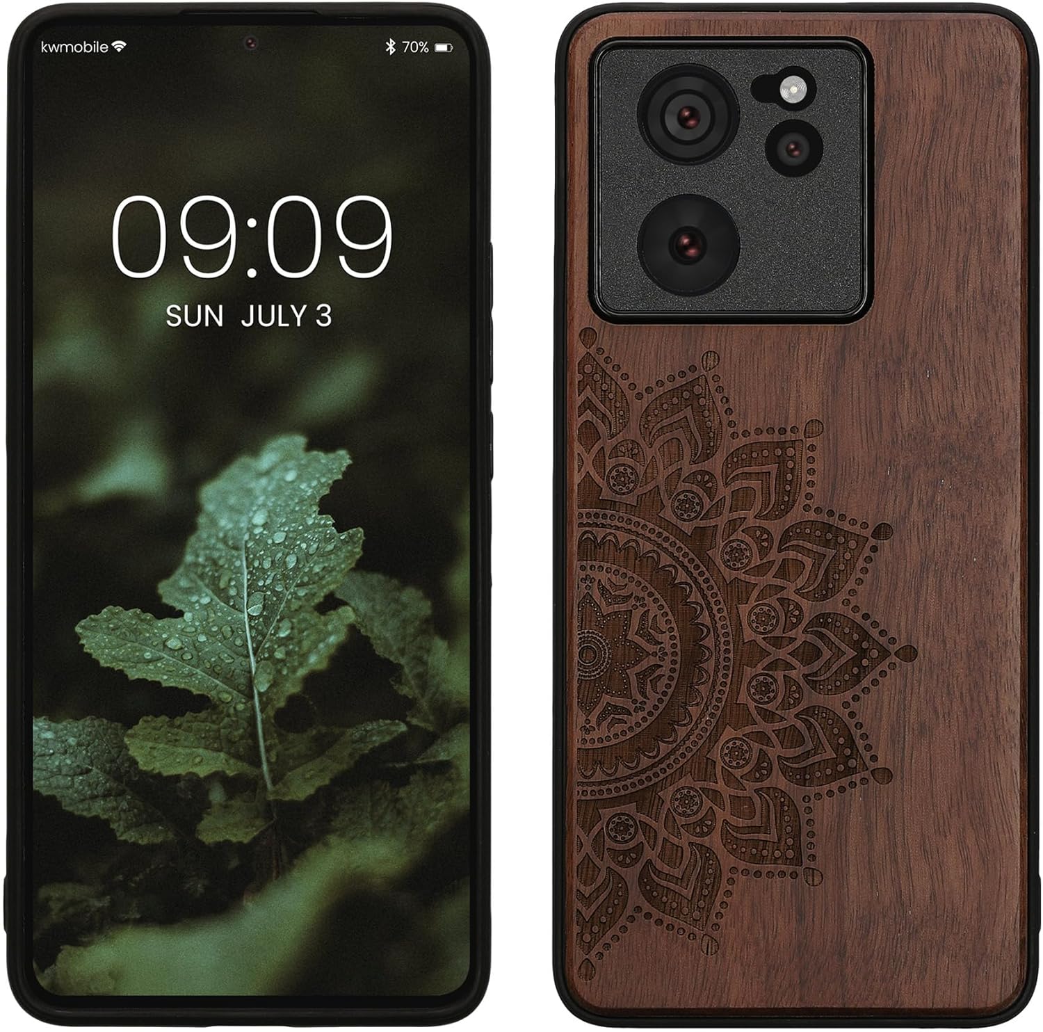 KW Xiaomi 13T / 13T Pro Θήκη από Φυσικό Ξύλο - Design Rising Sun - Dark Brown