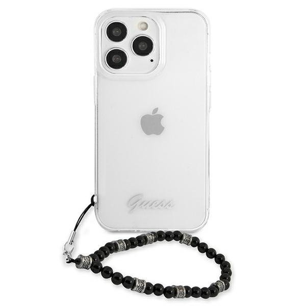 Guess iPhone 13 Pro Max Σκληρή Θήκη με Λουράκι - Black / Pearl / Διάφανη - GUHCP13XKPSBK