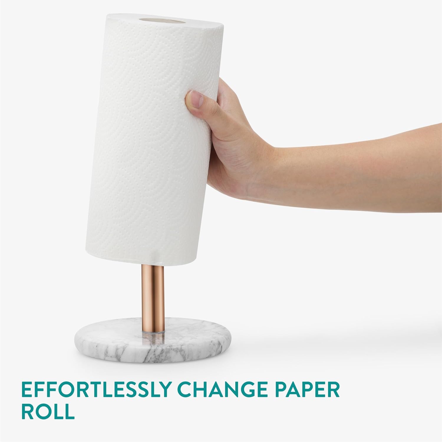 Navaris Βάση για Χαρτί Κουζίνας με Μαρμάρινη Βάση - Design Elegant - White / Bronze - 61942.01