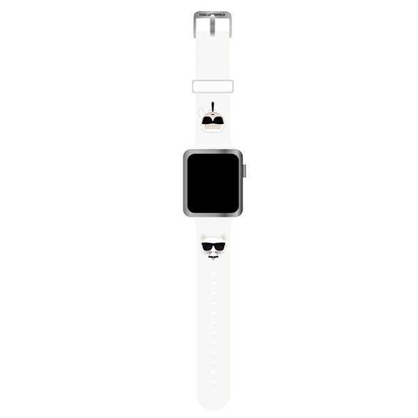 Karl Lagerfeld Λουράκι Apple Watch 2 / 3 / 4 / 5 / 6 / 7 / 8 / 9 / SE / SE 2 / ULTRA / ULTRA 2 - 42 / 44 / 45 / 49 mm Silicone Karl και Choupette Heads Σιλικόνης - White - KLAWLSLCKW