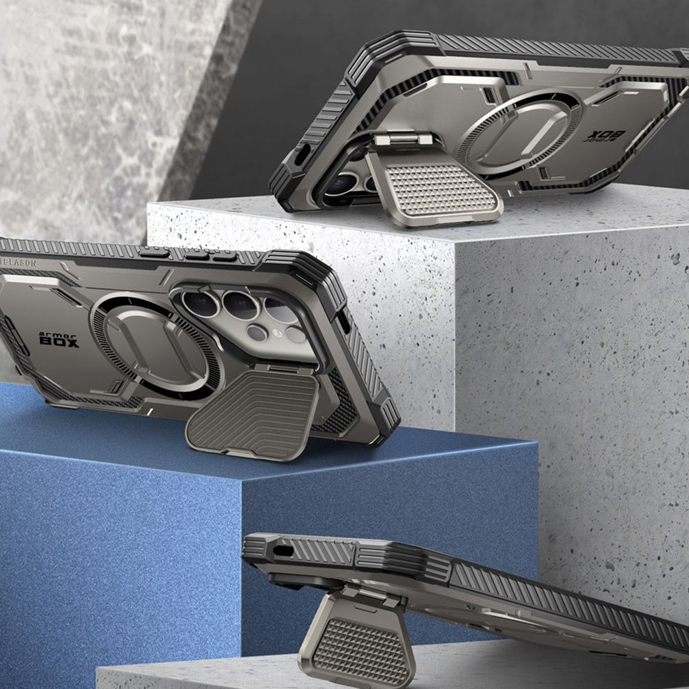 Supcase Samsung Galaxy S24 Ultra Armorbox Magsafe Σκληρή Θήκη με Προστασία Οθόνης και Κάλυμμα Κάμερας / Stand - Grey