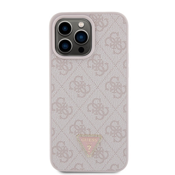 Guess iPhone 15 Pro Max Leather 4G Diamond Triangle Θήκη με Επένδυση Συνθετικού Δέρματος - Pink - GUHCP15XP4TDPP