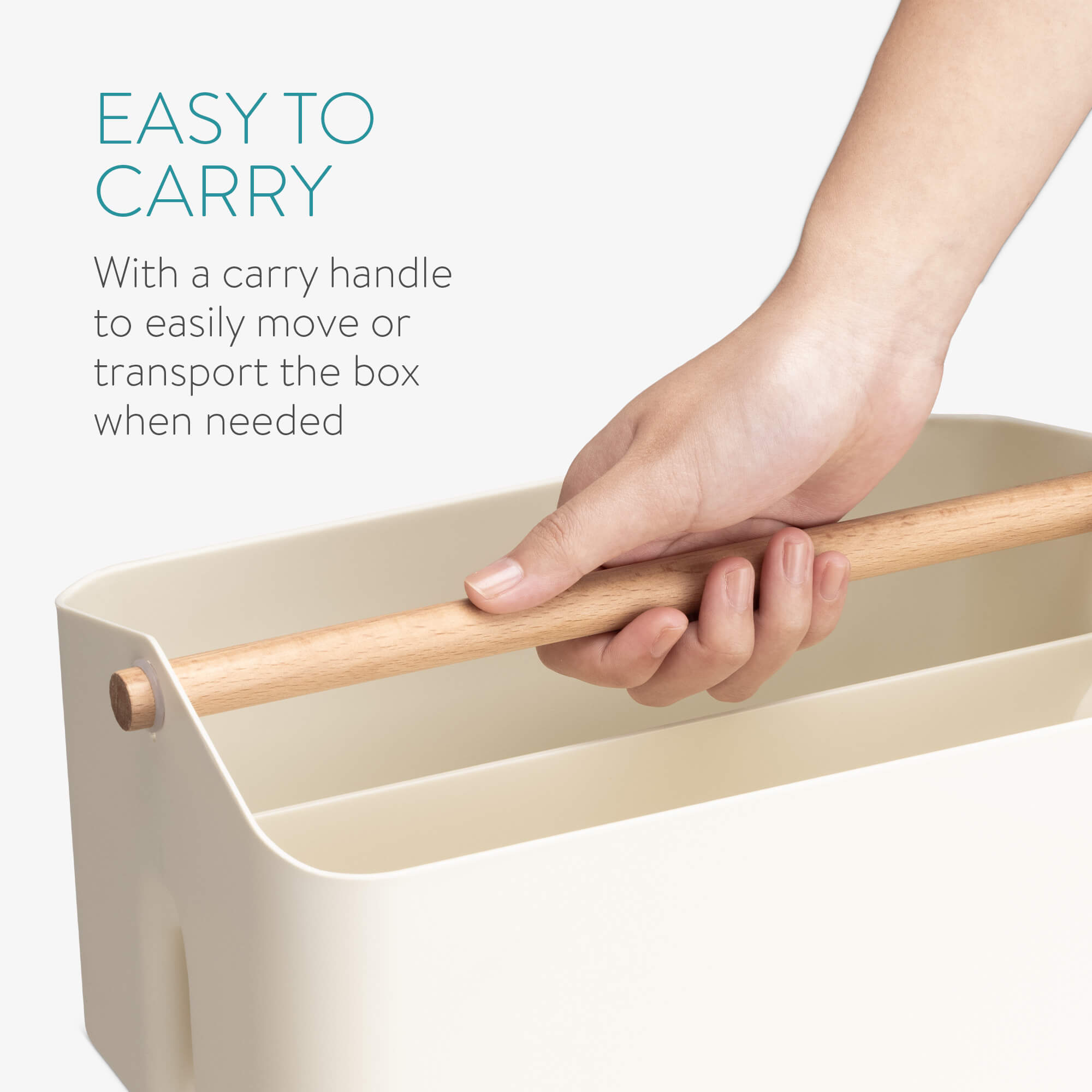 Navaris Φορητό Κουτί Αποθήκευσης με Ξύλινη Λαβή - Cream - 55650.16