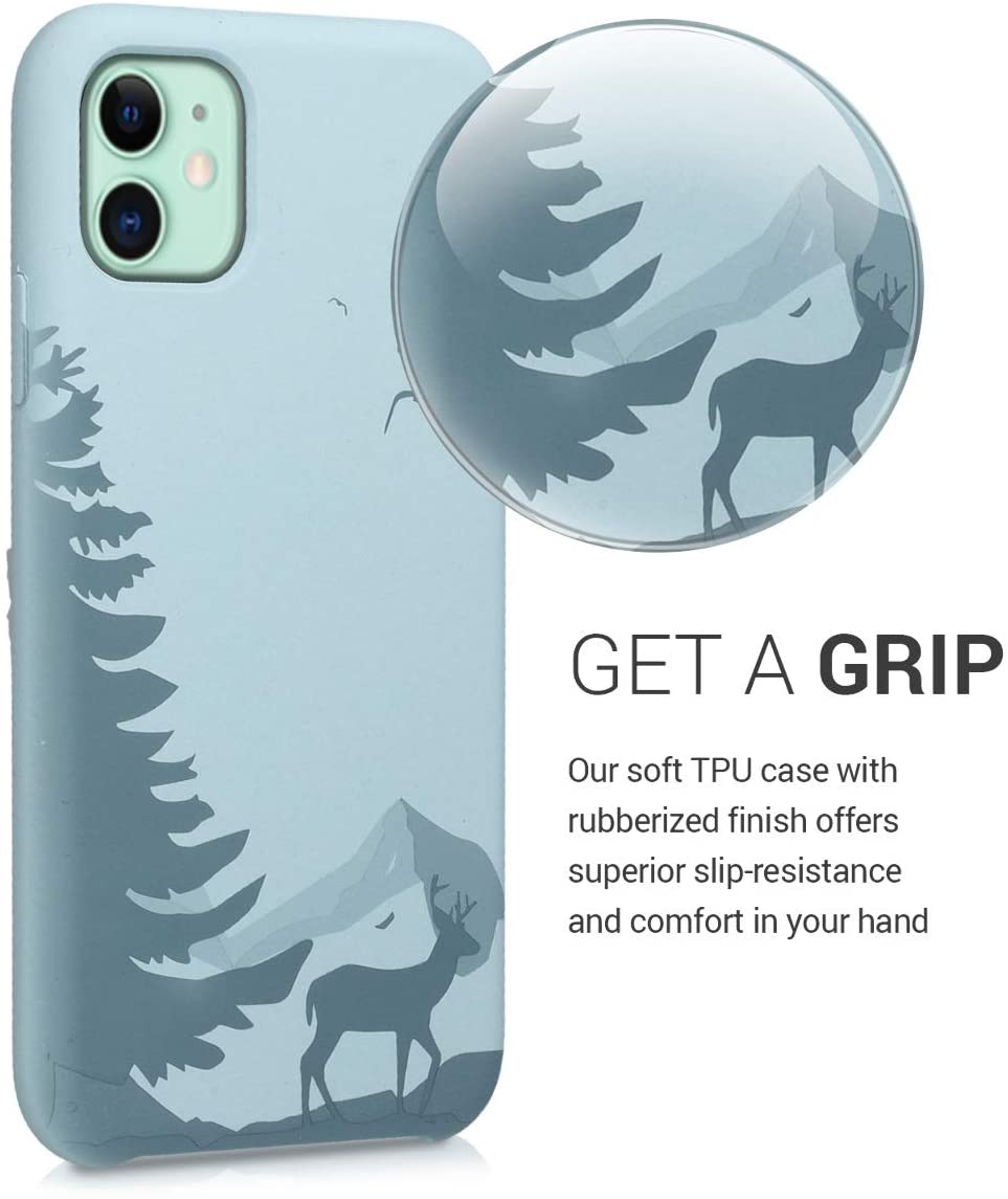 KW iPhone 11 Θήκη Σιλικόνης TPU Design Laser Engraved Deer - Light Blue - 50597.02