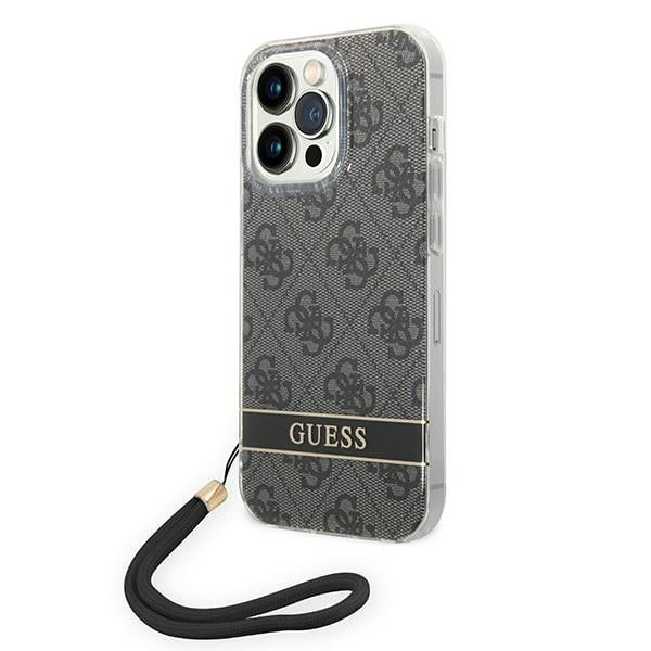 Guess iPhone 14 Pro Max 4G Print Strap Σκληρή Θήκη με Πλαίσιο Σιλικόνης και Λουράκι - Black - GUOHCP14XH4STK