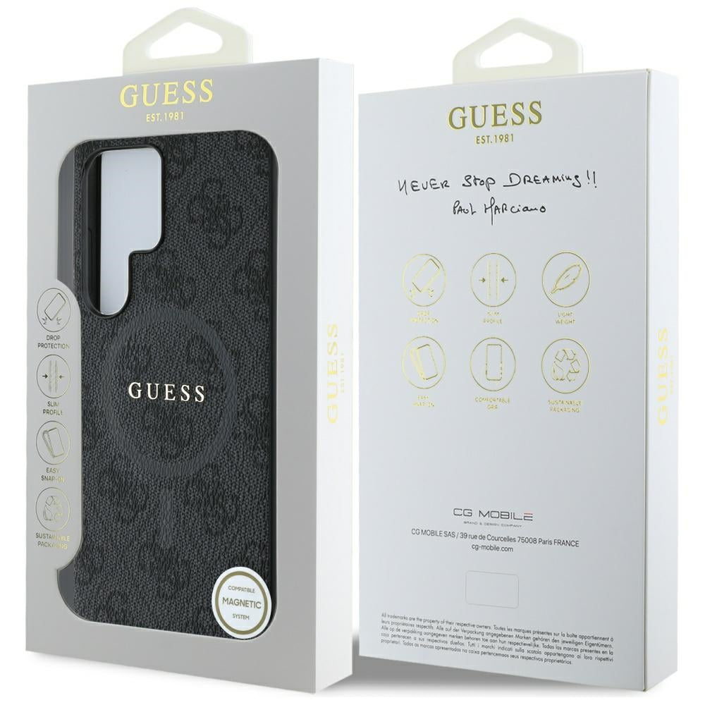 Guess Samsung Galaxy S25 Ultra - Leather 4G Colored Ring Classic Logo - MagSafe Θήκη με Επένδυση Συνθετικού Δέρματος - Black - GUHMS25LG4GFRK
