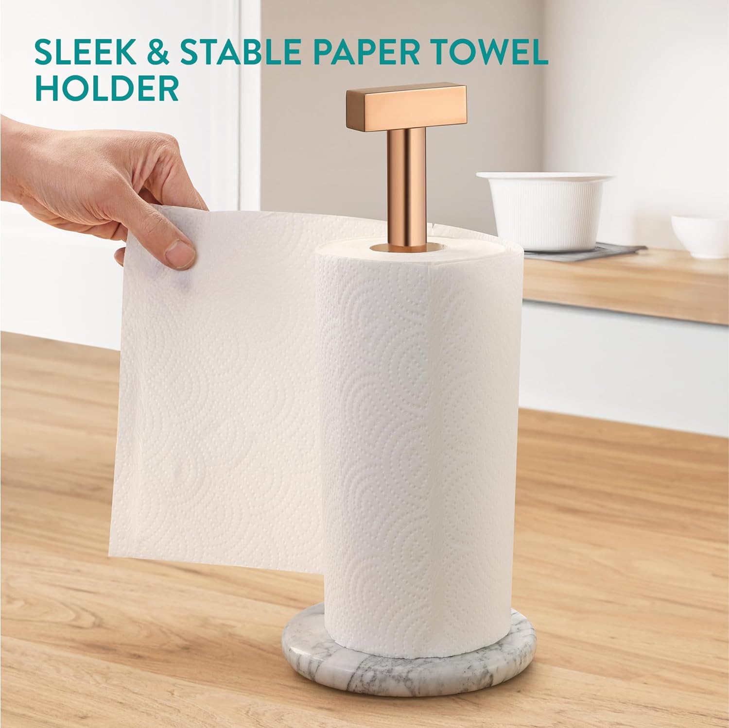 Navaris Βάση για Χαρτί Κουζίνας με Μαρμάρινη Βάση - Design Elegant - White / Bronze - 61942.01