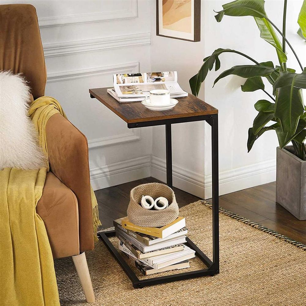 Vasagle Βοηθητικό Τραπέζι με Ξύλινη Επιφάνεια και Μεταλλικά Πόδια - 55 x 35 x 66 cm - Vintage Brown / Black - LNT52BX