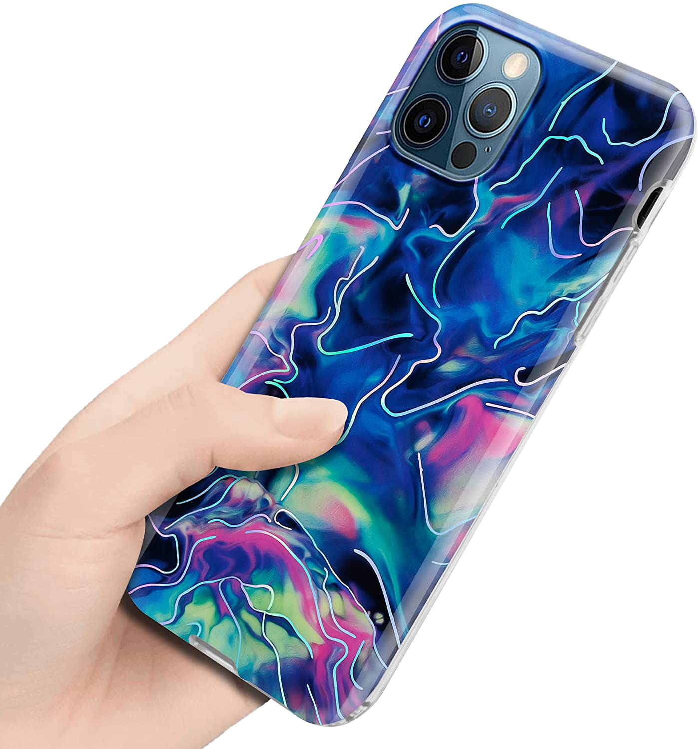 Cadorabo iPhone 12 Pro Max Θήκη Σιλικόνης TPU - Design Marble No.17 Mosaic Pattern - Blue / Pink / Marble