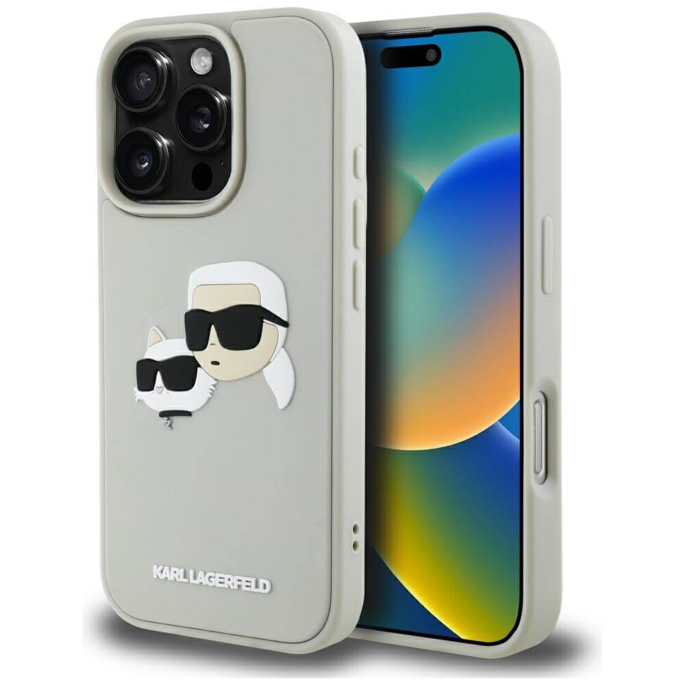 Karl Lagerfeld iPhone 16 Pro - HC 3D Rubber Double Heads - Σκληρή Θήκη με Πλαίσιο Σιλικόνης - Beige - KLHCP16LRBCKCHLE