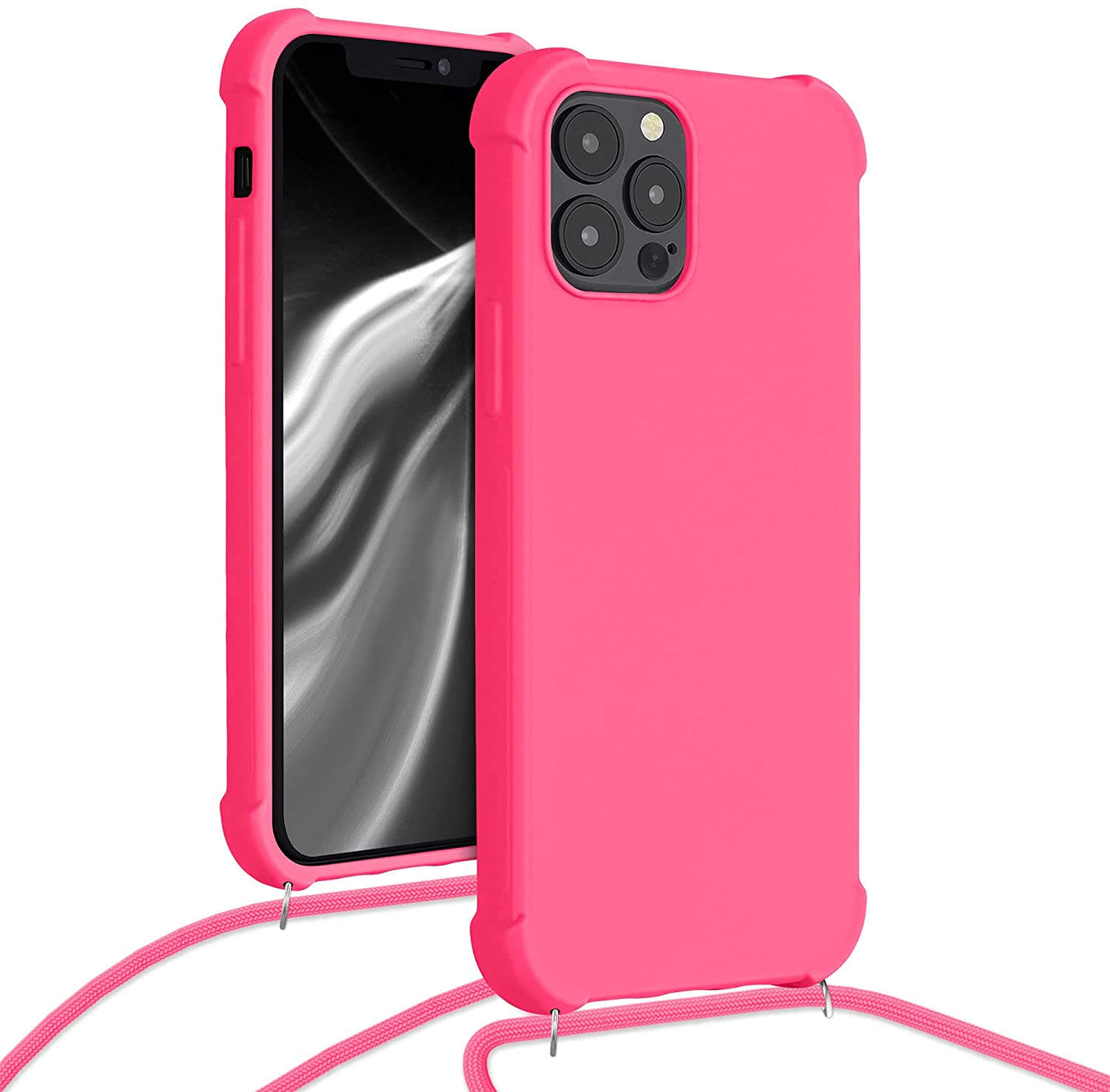 KW iPhone 12 / iPhone 12 Pro Θήκη Σιλικόνης TPU με Λουράκι - Neon Pink - 53840.77