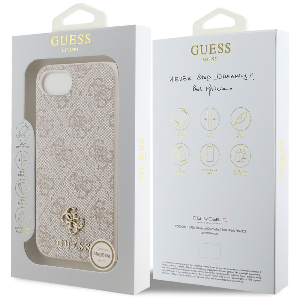 Guess iPhone 16e - 4G Small 4G and Classic - MagSafe Σκληρή Θήκη με Επένδυση από Οικολογικό Δέρμα - Pink - GUHMPSE4P4SM4MP