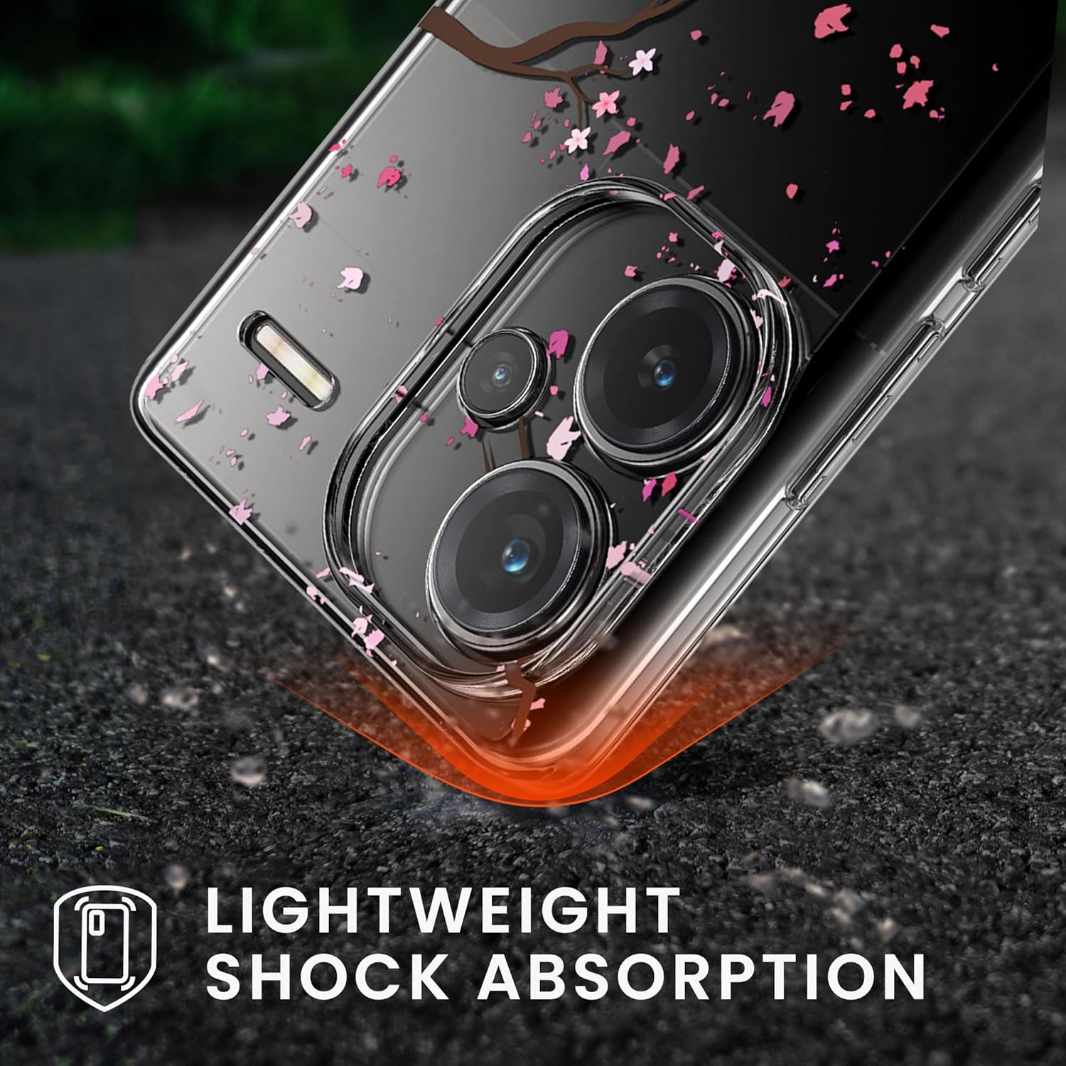 KW Xiaomi Redmi Note 13 Pro+ 5G Θήκη Σιλικόνης TPU με Αντιχαρακτικό Γυαλί - Design Cherry Blossoms Petals - Pink / Dark Brown / Διάφανη