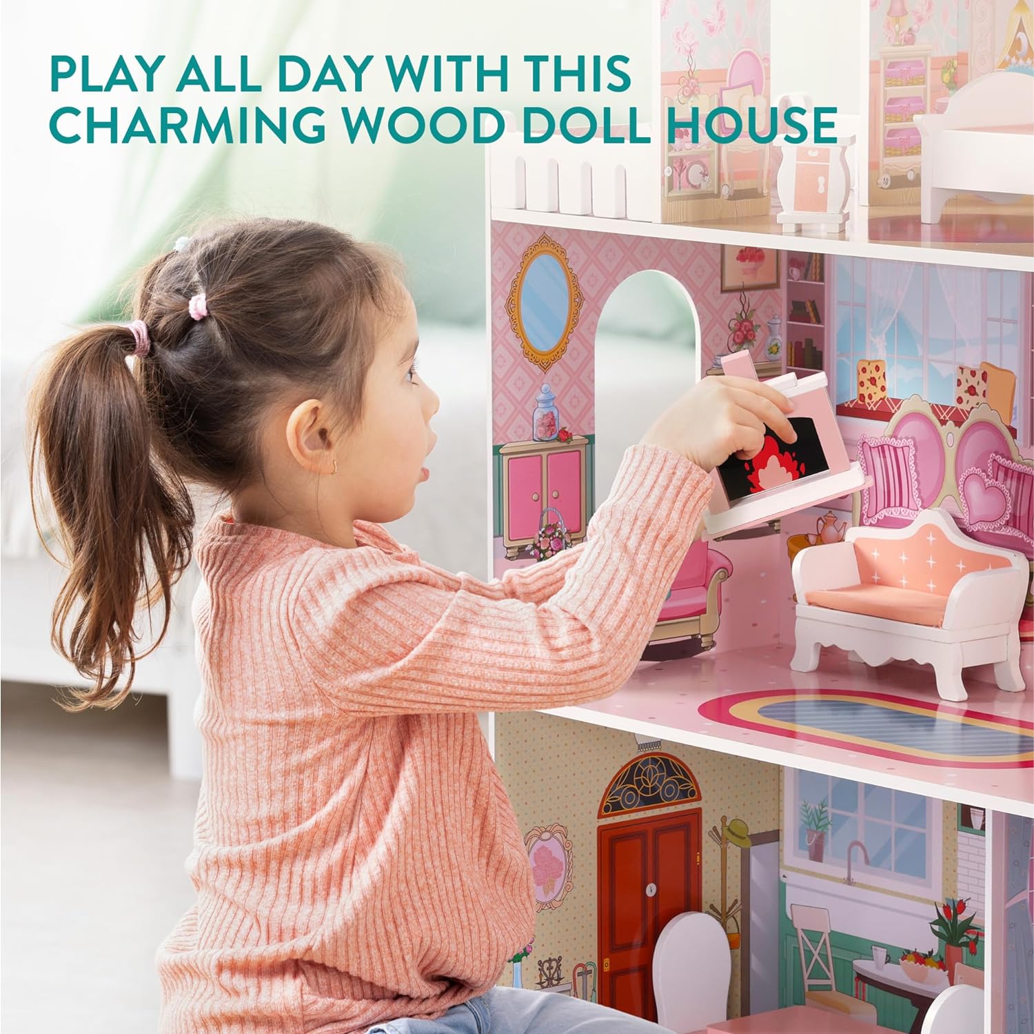 Navaris Κουκλόσπιτο - 106 x 61 x 33 cm - White / Pink