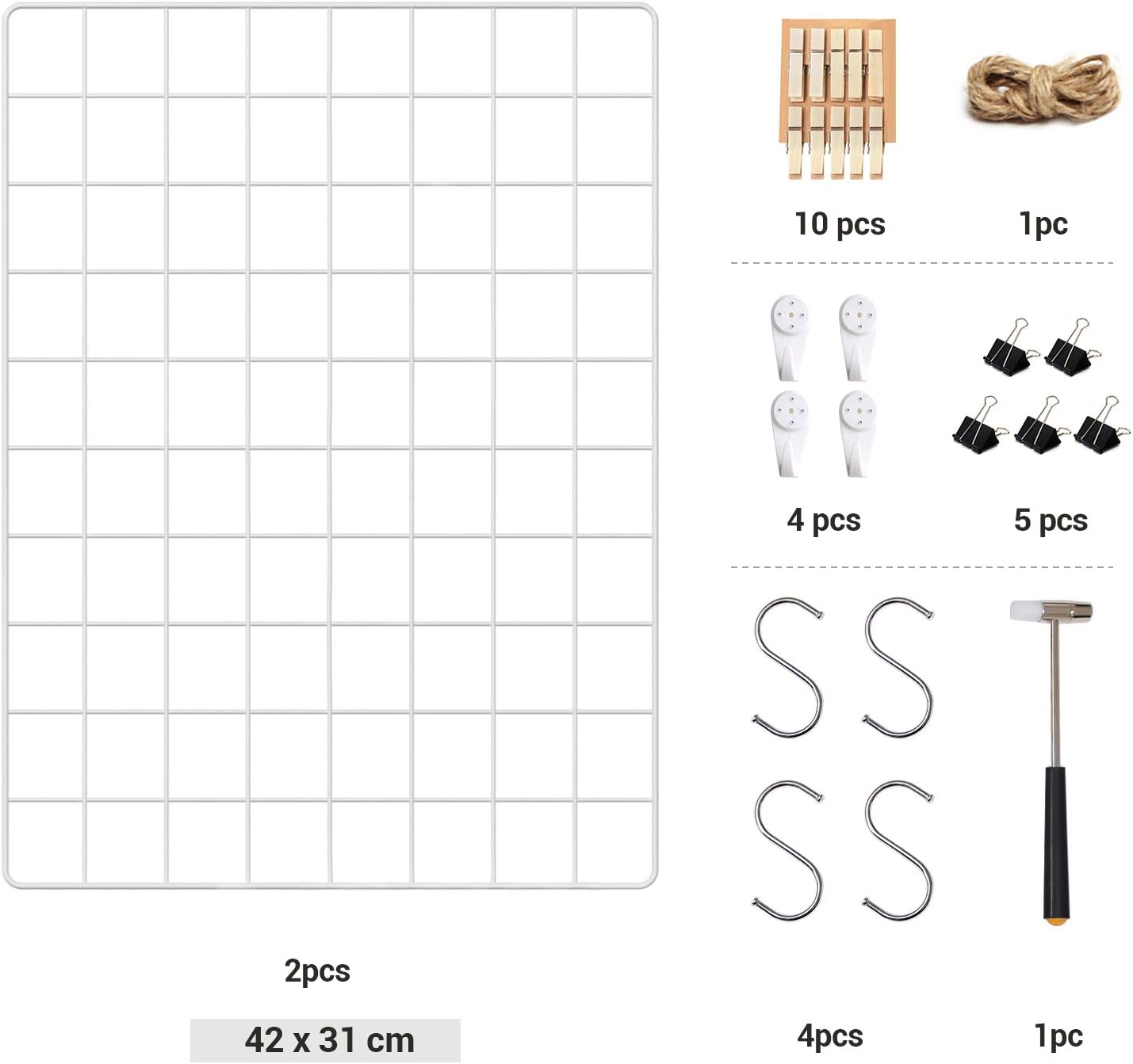 Songmics Σετ με 2 Μεταλλικά Διακοσμητικά Πλέγματα Τοίχου για Φωτογραφίες και Σημειώσεις - White - LPP01W