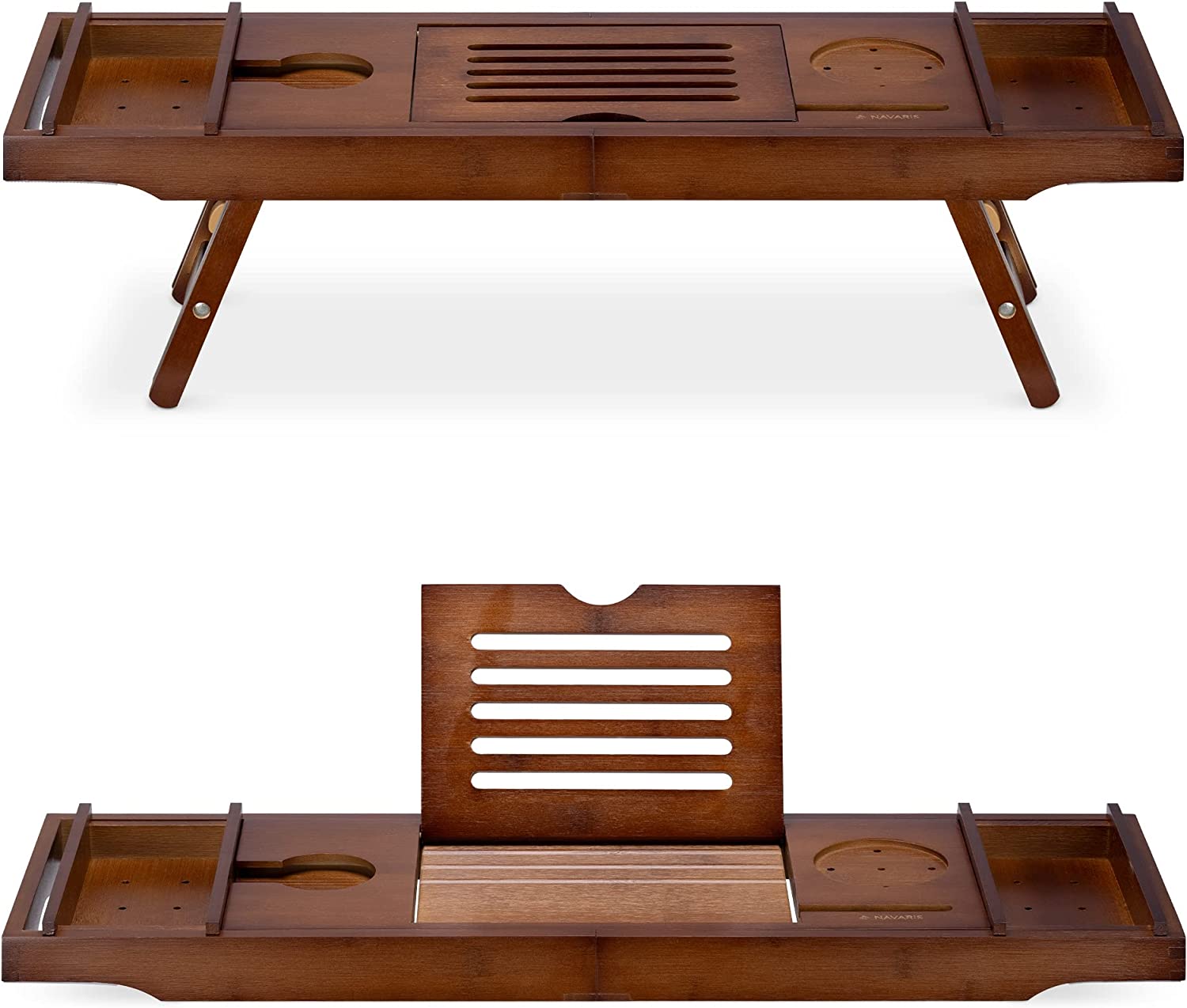 Navaris Wooden Bath Tray Rack Ξύλινη Βάση για τη Μπανιέρα με Πτυσσόμενα Πόδια - Dark Brown - 47685.04