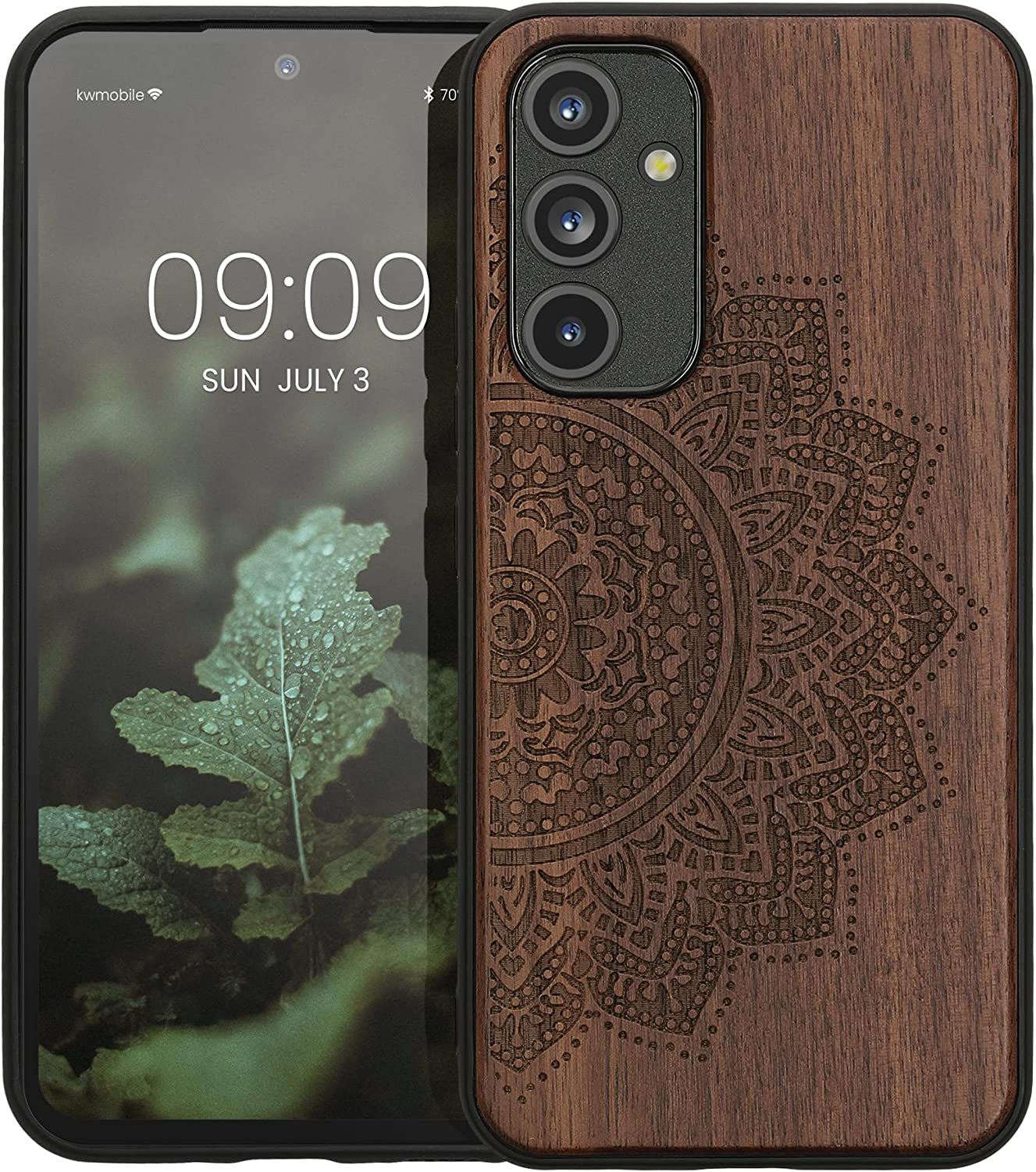 KW Samsung Galaxy A54 5G Θήκη από Φυσικό Ξύλο - Design Half Flower - Dark Brown - 60799.01