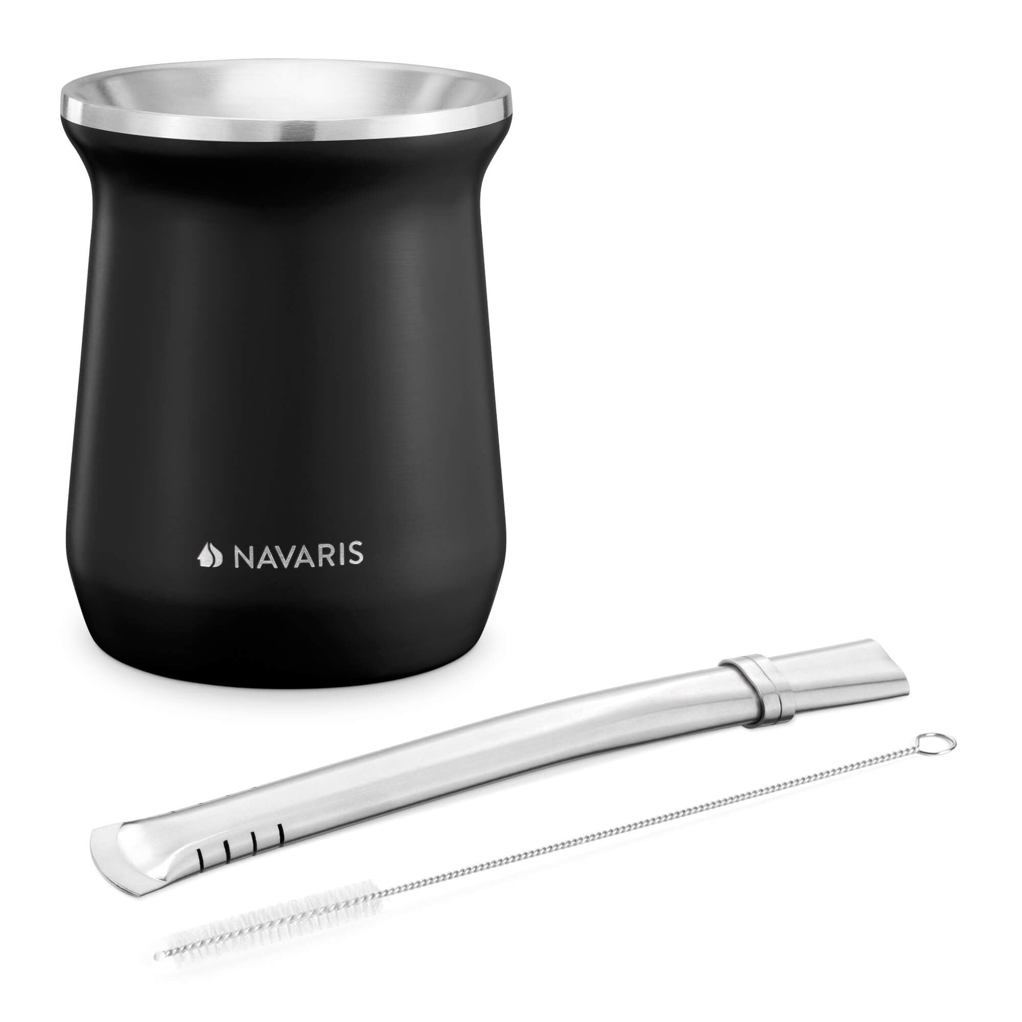Navaris Σετ με Κούπα και Καλαμάκι Bombilla για Τσάι Yerba Mate - Black - 54274.01.01