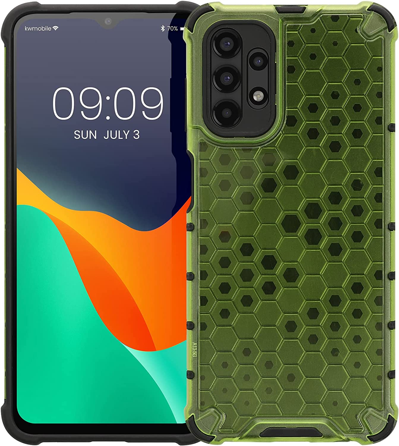 KW Samsung Galaxy A13 4G Hybrid Σκληρή Θήκη με Πλαίσιο Σιλικόνης TPU - Design Honeycomb - Neon Yellow / Ματ Ημιδιάφανη - 59972.75