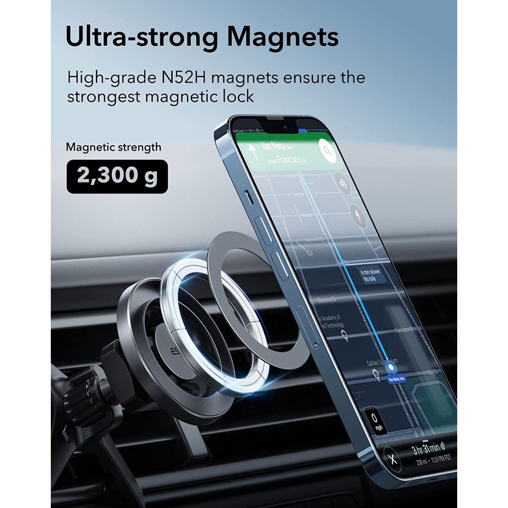 ESR HaloLock Magnetic MagSafe Μαγνητική Βάση Αυτοκινήτου για τον Αεραγωγό - Metallic Grey