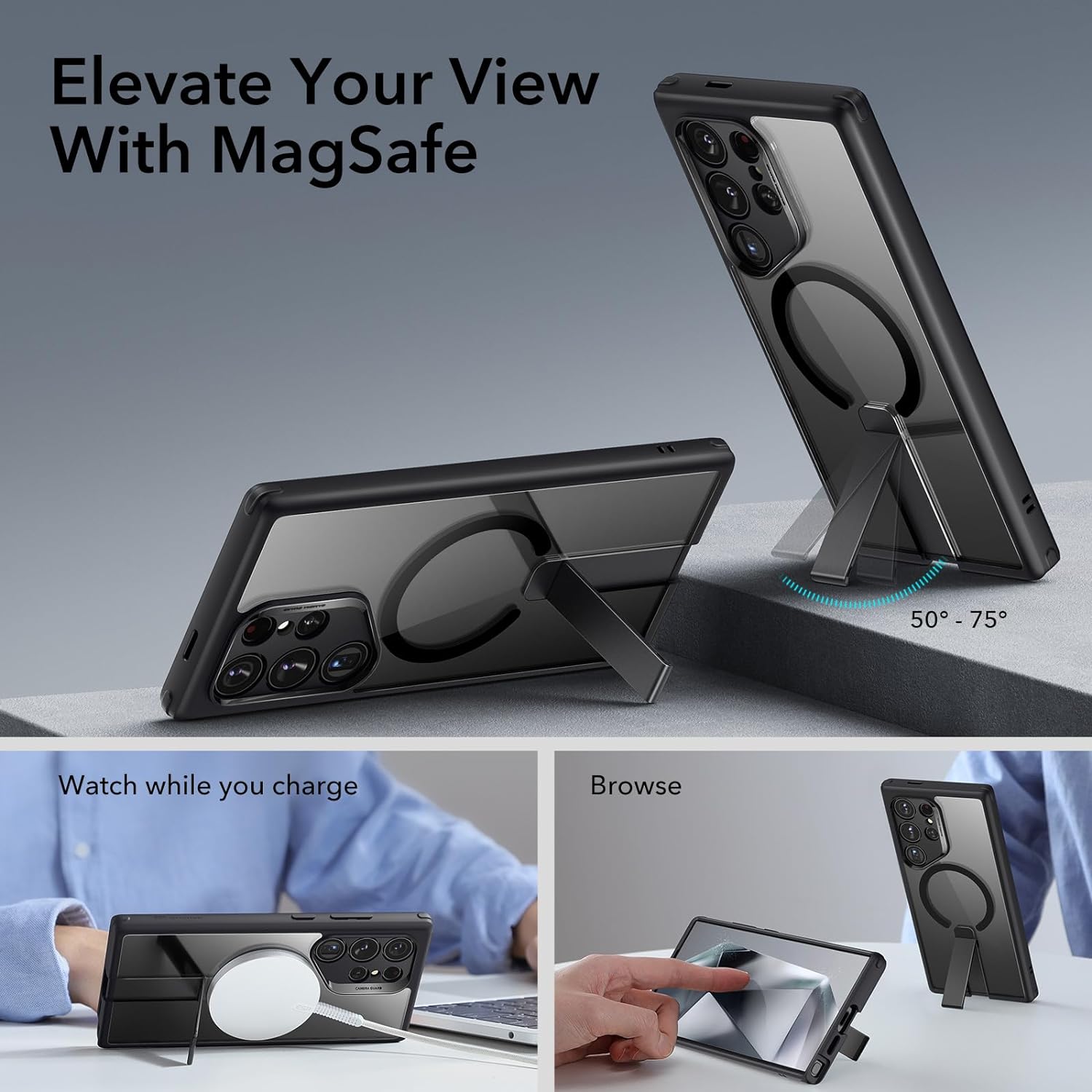 ESR Samsung Galaxy S24 Ultra - Flickstand Boost Halolock Σκληρή Θήκη με MagSafe και Stand - Black - Διάφανη