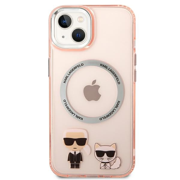 Karl Lagerfeld iPhone 14 Plus - Karl and Choupette Aluminium Magsafe Σκληρή Θήκη με Πλαίσιο Σιλικόνης και MagSafe - Pink - KLHMP14MHKCP