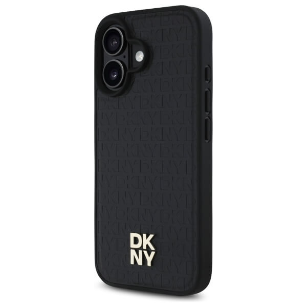DKNY iPhone 16 - Repeat Pattern Stack Logo MagSafe - Σκληρή Θήκη με Επένδυση Συνθετικού Δέρματος - Black