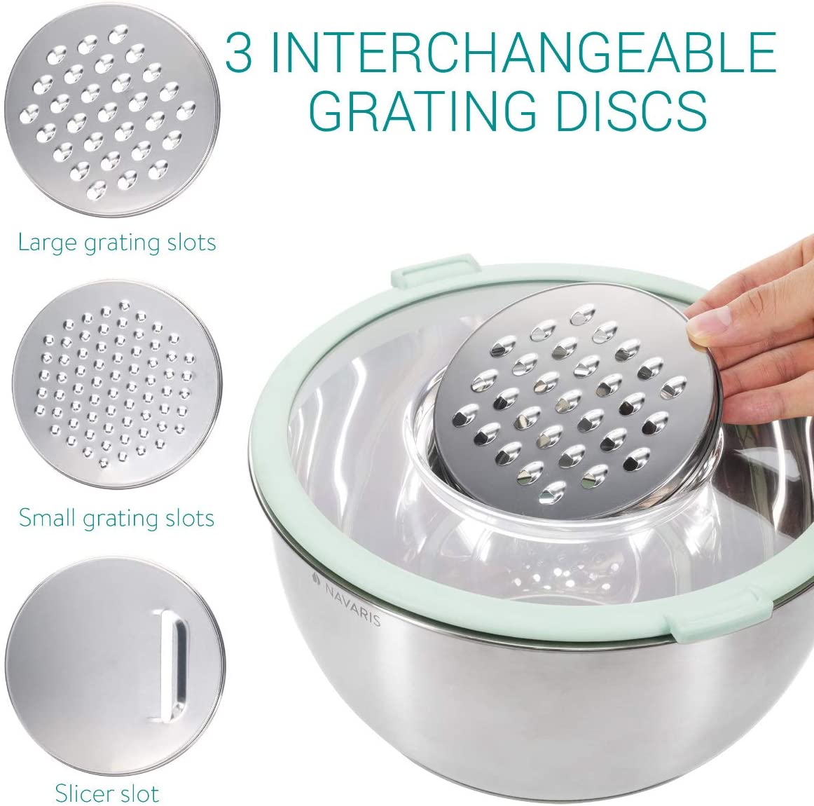 Navaris Σετ με 2 Μεταλλικά Δοχεία Φαγητού με καπάκι και 3 Τρίφτες - Mint Green - 49210.02.71