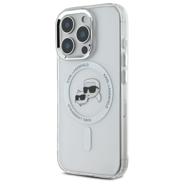 Karl Lagerfeld iPhone 16 Pro - IML Metal Karl and Choupette Head - Σκληρή Θήκη με Πλαίσιο Σιλικόνης και MagSafe - White - KLHMP16LHLSKCH
