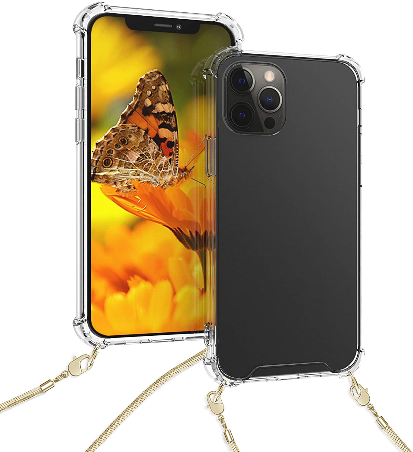 KW iPhone 12 Pro Max Θήκη Σιλικόνης TPU με Μεταλλικό Λουράκι - Διάφανη / Gold - 53889.21