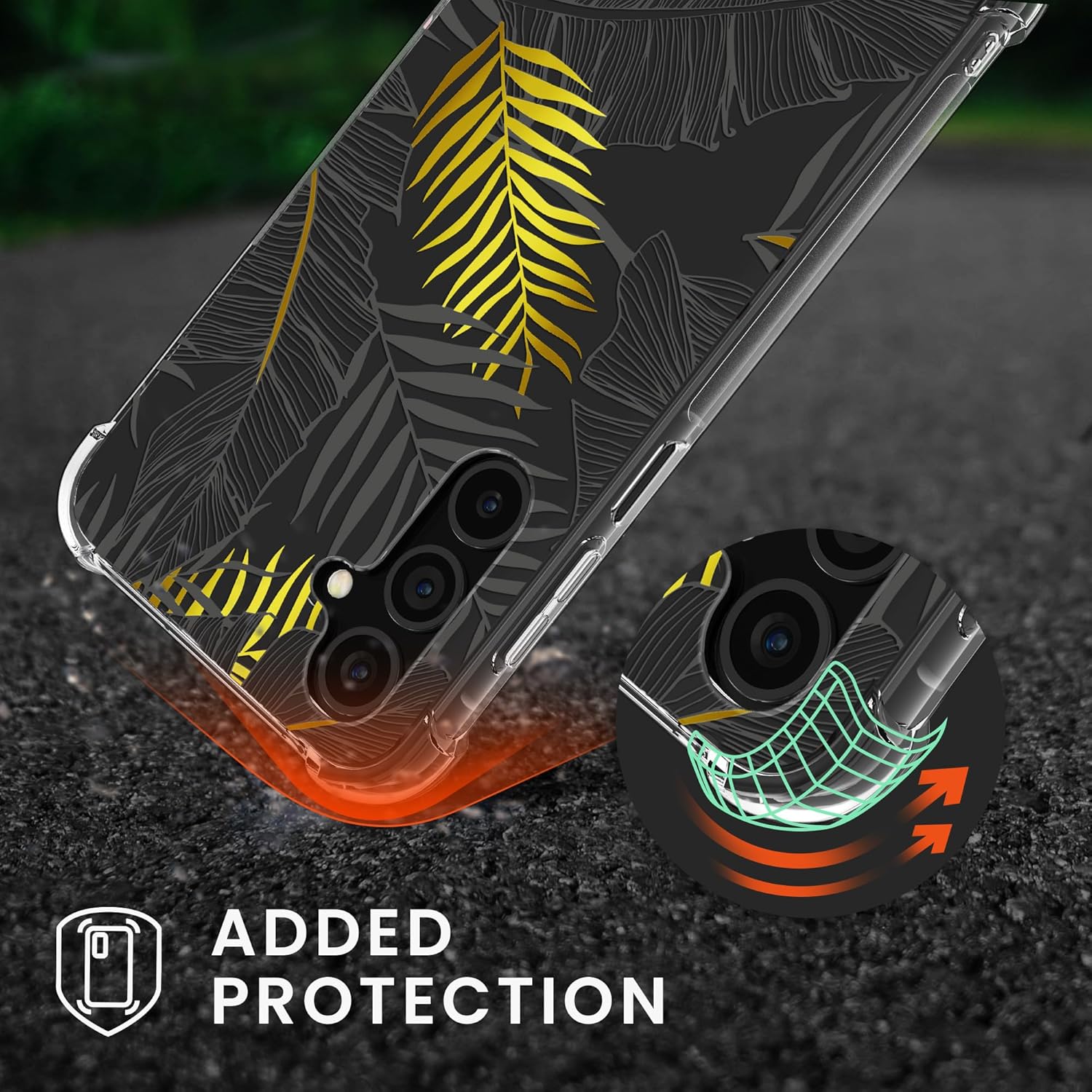 KW Samsung Galaxy A15 4G / A15 5G Θήκη Σιλικόνης TPU με Λουράκι - Design Jungle - Yellow / Grey / Διάφανη