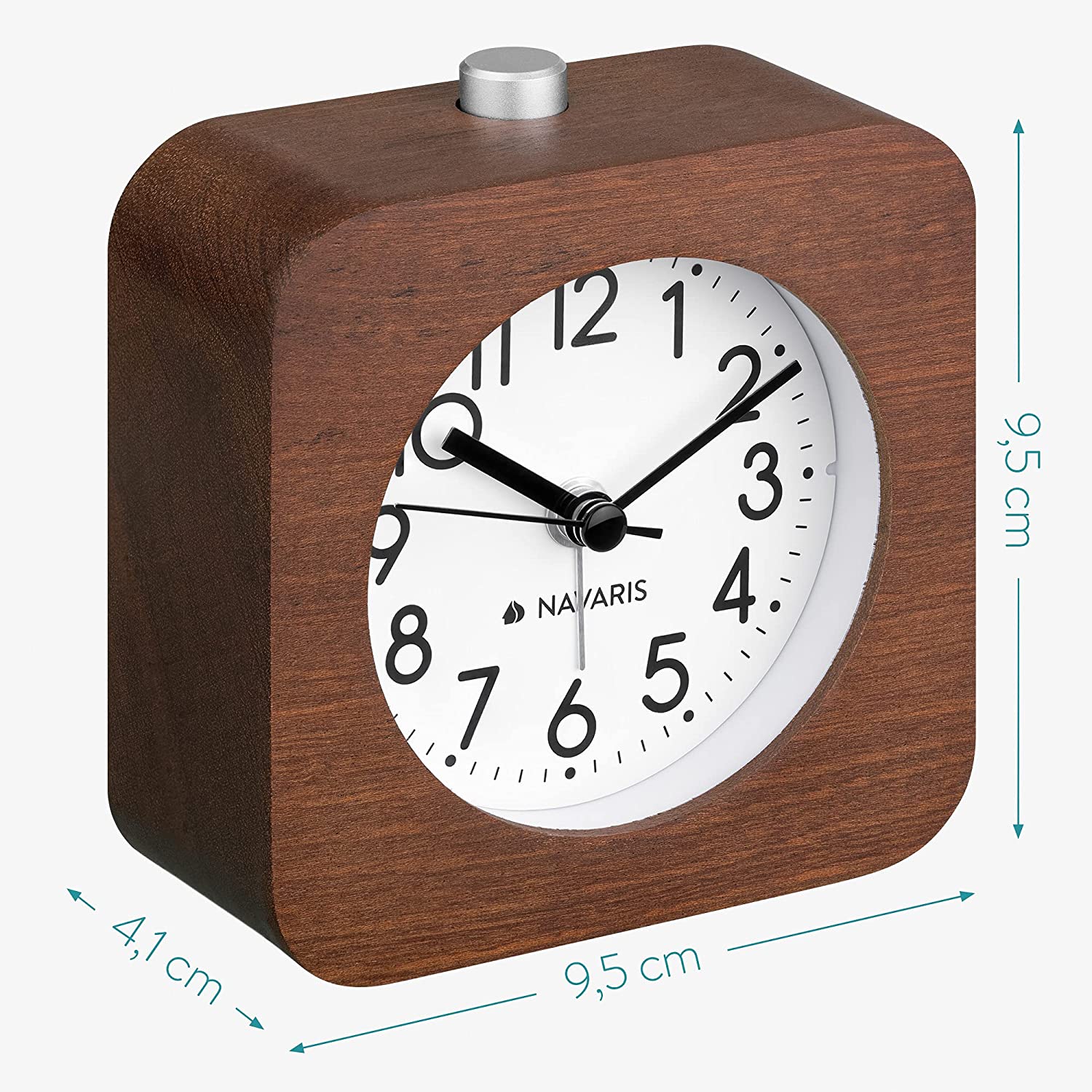 Navaris Αναλογικό Επιτραπέζιο Ρολόι και Ξυπνητήρι - Design Retro Square - Dark Brown - 54264.18.02