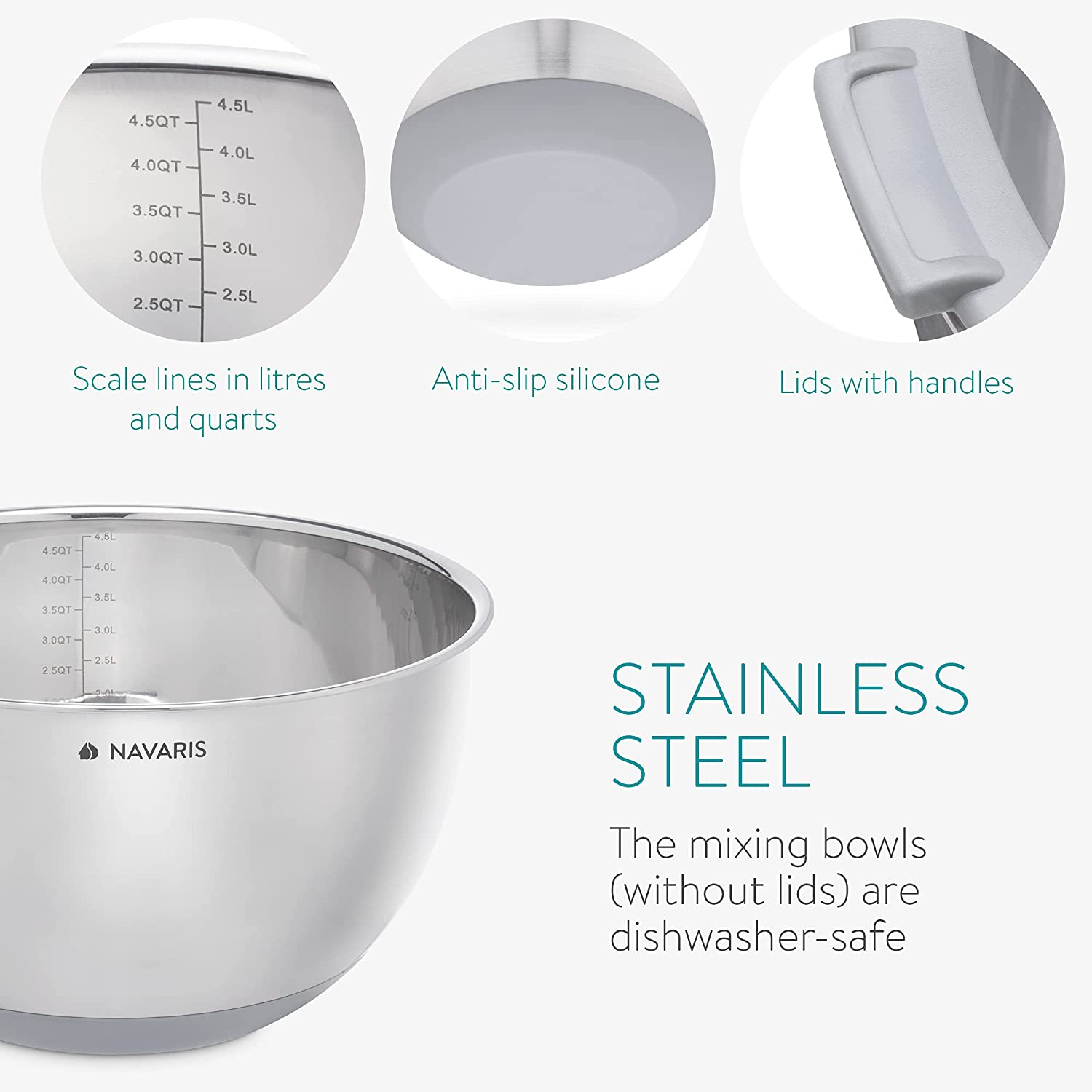 Navaris Σετ με 2 Μεταλλικά Δοχεία Φαγητού με καπάκι και 3 Τρίφτες - Grey - 49210.02.22