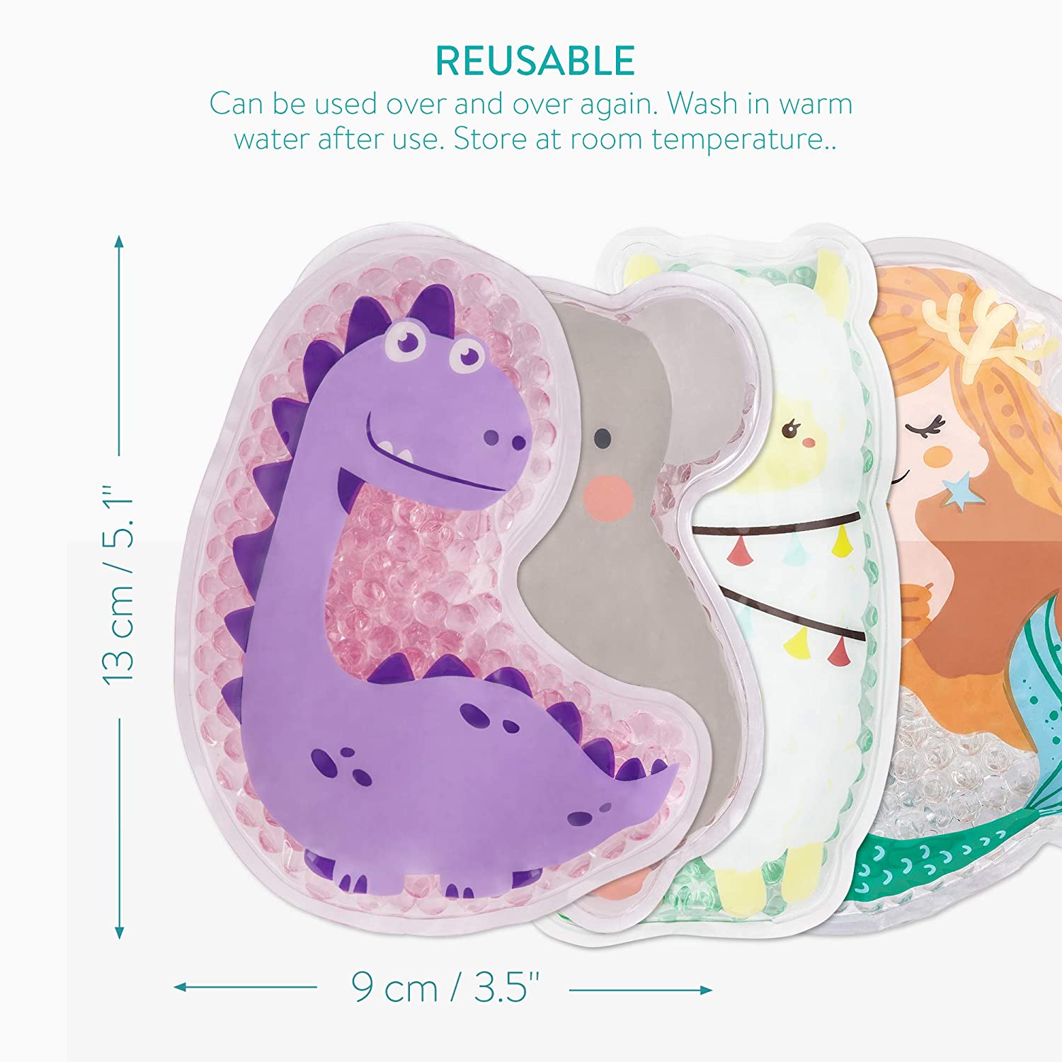 Navaris Σετ με 4 Παιδικά Επαναχρησιμοποιήσιμα Επιθέματα με Τζελ - BPA-Free / Phthalate-Free - Koala / Alpaca / Mermaid / Dinosaur - 52980.01