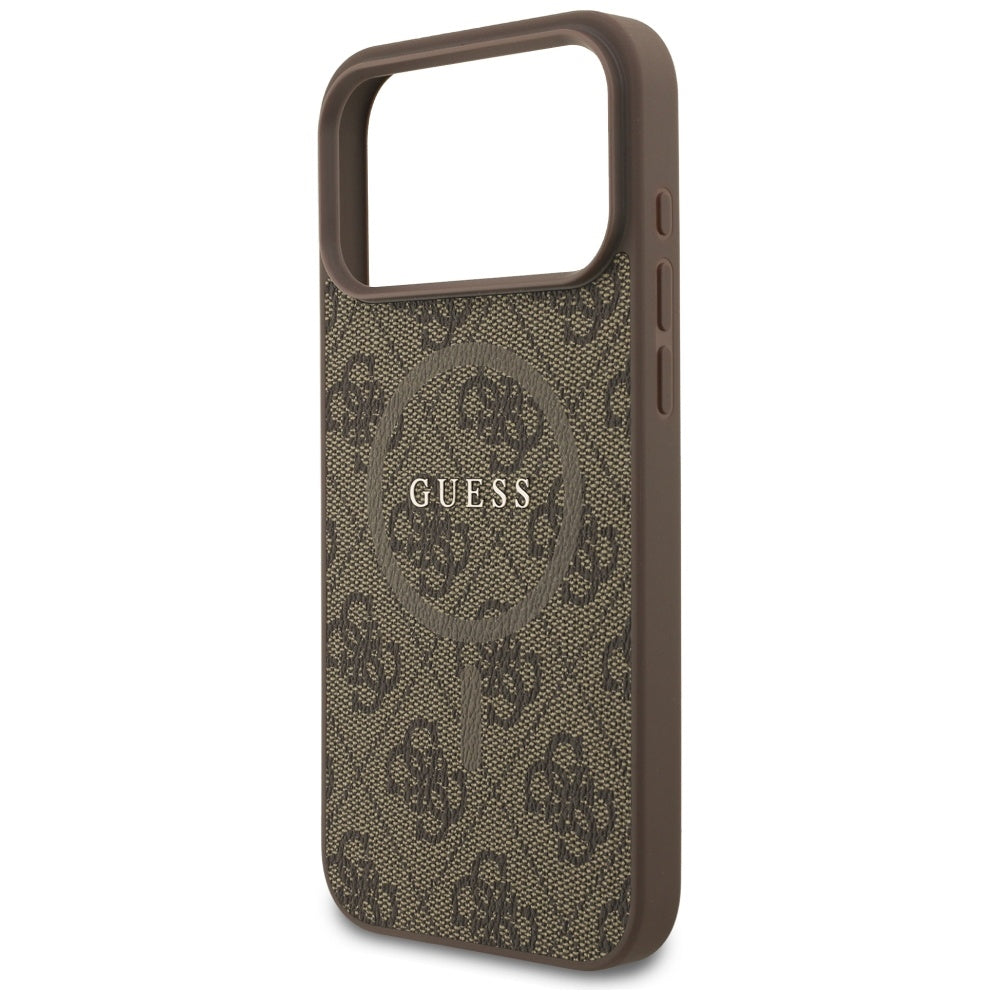 Guess iPhone 17 Pro Max - 4G Ring Classic Logo MagSafe - Σκληρή Θήκη με Πλαίσιο Σιλικόνης και Επένδυση Συνθετικού Δέρματος - Brown - GUHMP17XG4GFRW