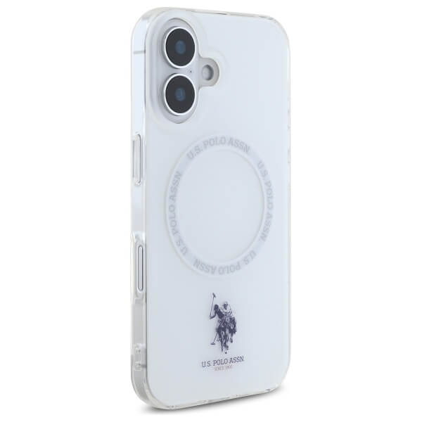 US Polo iPhone 16 - IML Ring - MagSafe Σκληρή Θήκη με Πλαίσιο Σιλικόνης - White - USHMP16SHOCLDPW