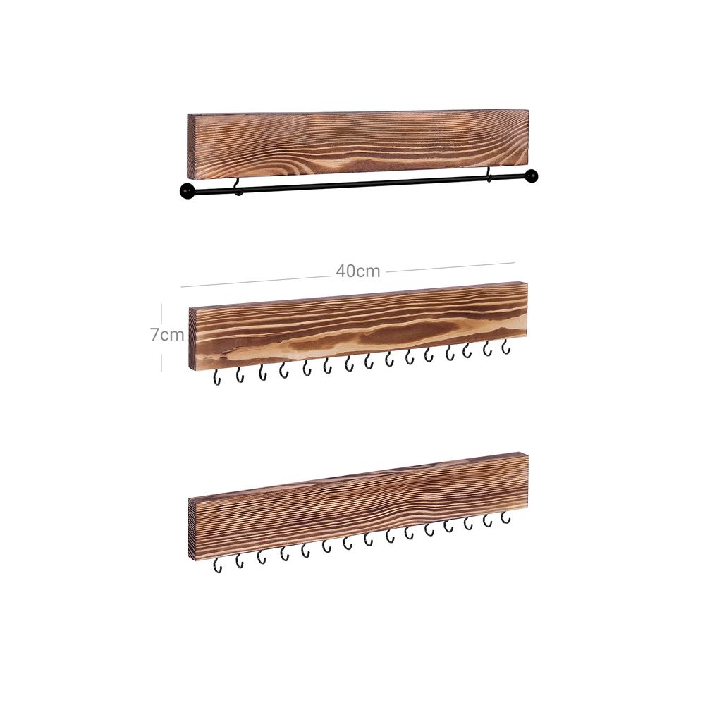 Songmics Σετ με 3 Επιτοίχιες Κρεμάστρες Οργάνωσης Κοσμημάτων - Vintage Dark Brown - JJS11CB