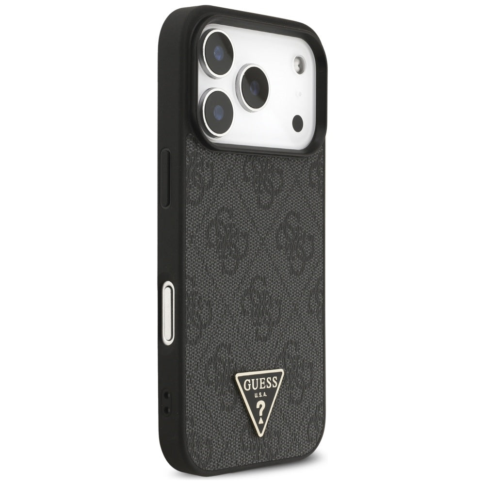 Guess iPhone 17 Pro - 4G Strap Triangle Logo MagSafe - Σκληρή Θήκη με Επένδυση Συνθετικού Δέρματος και Λουράκι - Black - GUHMP17LP4TSDPPSK