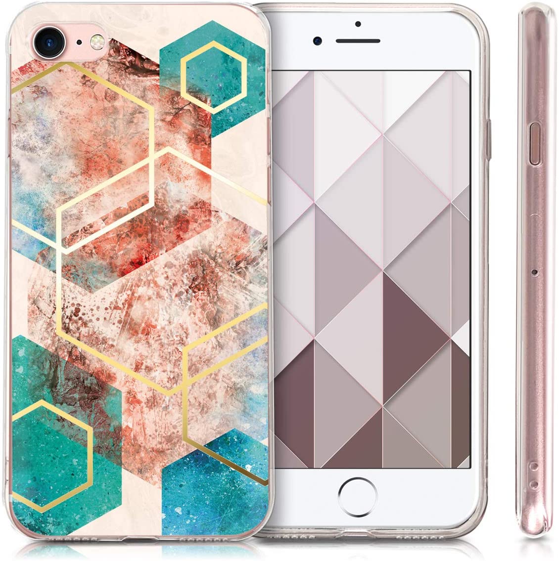 KW iPhone SE 2022 / SE 2020 / 7 / 8 Θήκη Σιλικόνης TPU Design Glory Mix - Gold / Red / Turquoise - 46227.37