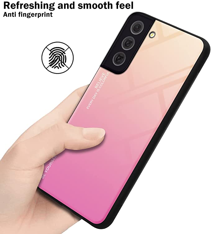 Cadorabo Samsung Galaxy S22 Plus Θήκη με Πλαίσιο Σιλικόνης και Όψη Γυαλιού Tempered Glass - Yellow / Pink