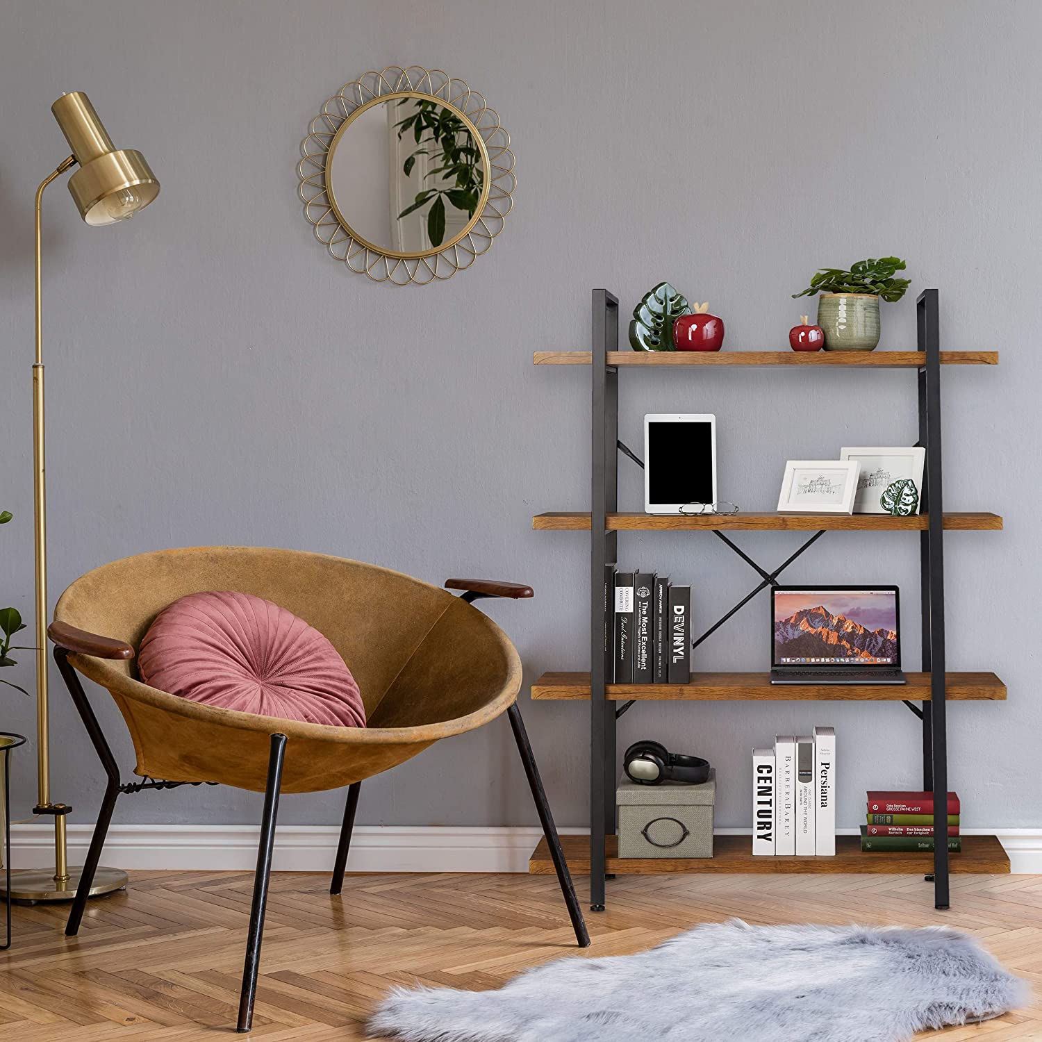 Relaxdays Διακοσμητικό Ράφι με 4 Διαμερίσματα - 105 x 33,5 x 140 cm - Natural - 4052025354176