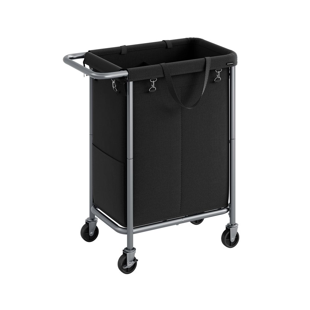 Songmics Τροχήλατο Καλάθι Απλύτων με 2 Χωρίσματα - 140L - Ink Black - RLS004B01