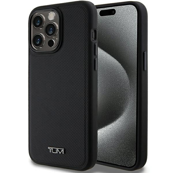 Tumi iPhone 15 Pro Max Leather Ballistic Pattern MagSafe Θήκη από Γνήσιο Δέρμα με MagSafe - Black