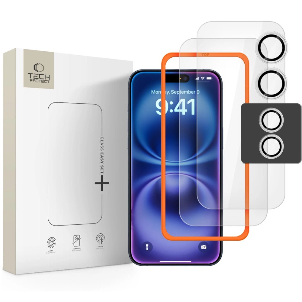 Tech - Protect iPhone 17 Easy Set+ - Σετ με 2 Αντιχαρακτικά Γυαλιά Οθόνης με οδηγό και 1 Αντιχαρακτικό Γυαλί για την Κάμερα - Διάφανα