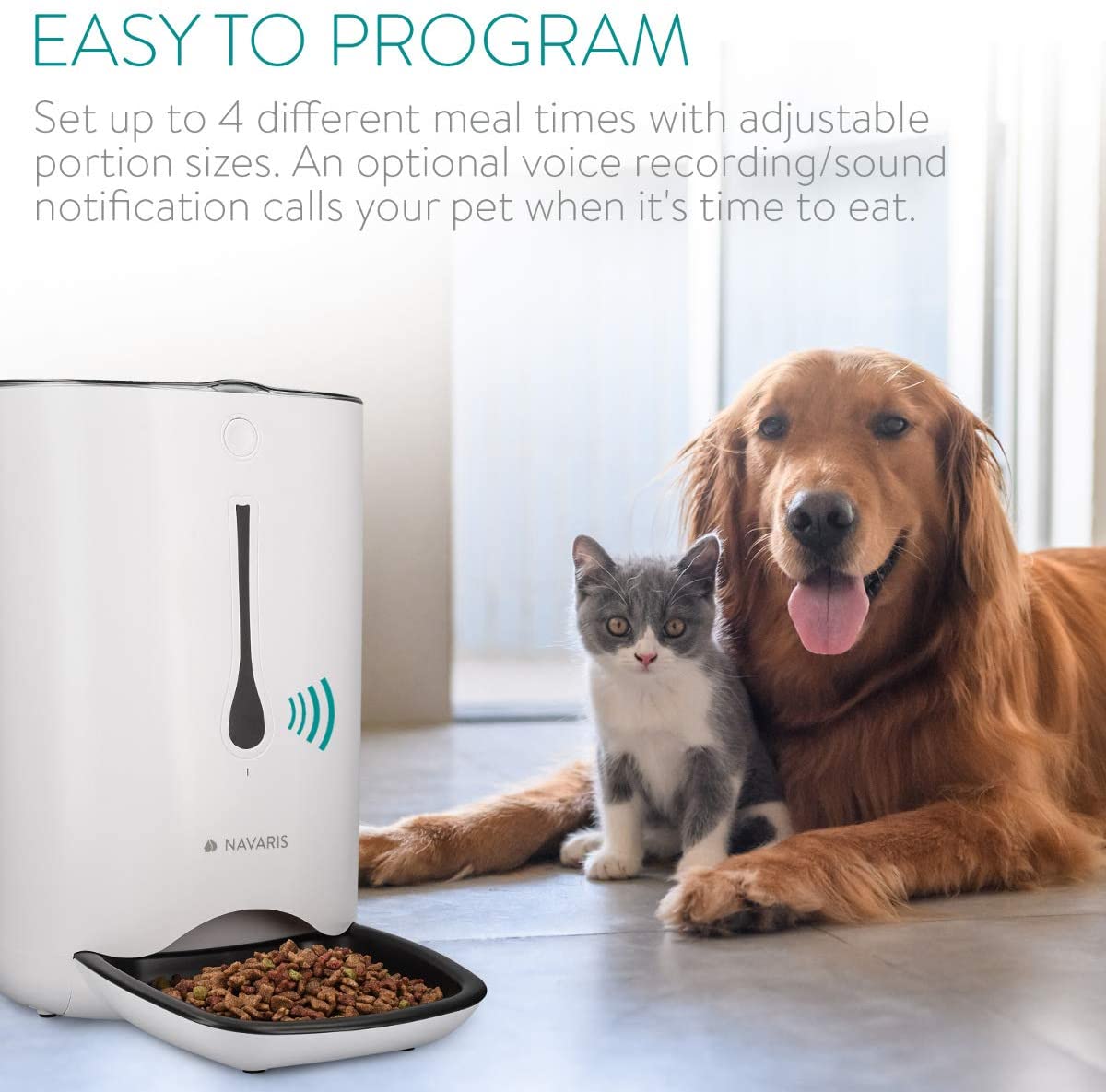 Navaris Automatic Pet Food Dispenser - Αυτόματη Ταΐστρα Φαγητού με Χρονοδιακόπτη για Κατοικίδιο - 6L - White - 44769.05