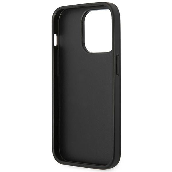 Karl Lagerfeld iPhone 14 Pro - Monogram Stripe Σκληρή Θήκη με Επένδυση Συνθετικού Δέρματος και Πλαίσιο Σιλικόνης - Brown - KLHCP14LPGKLSKW